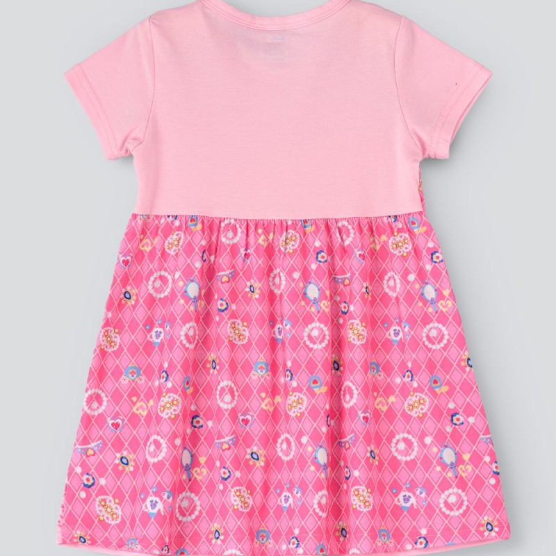 Kids One shoulder princess printed Pink spaghetti dress with attached t-shirt for Girls--1