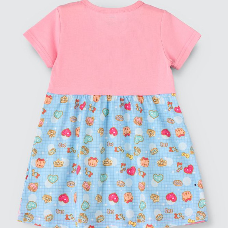 Kitty Printed Spaghetti Strap dress with attached Tees for Girls--2