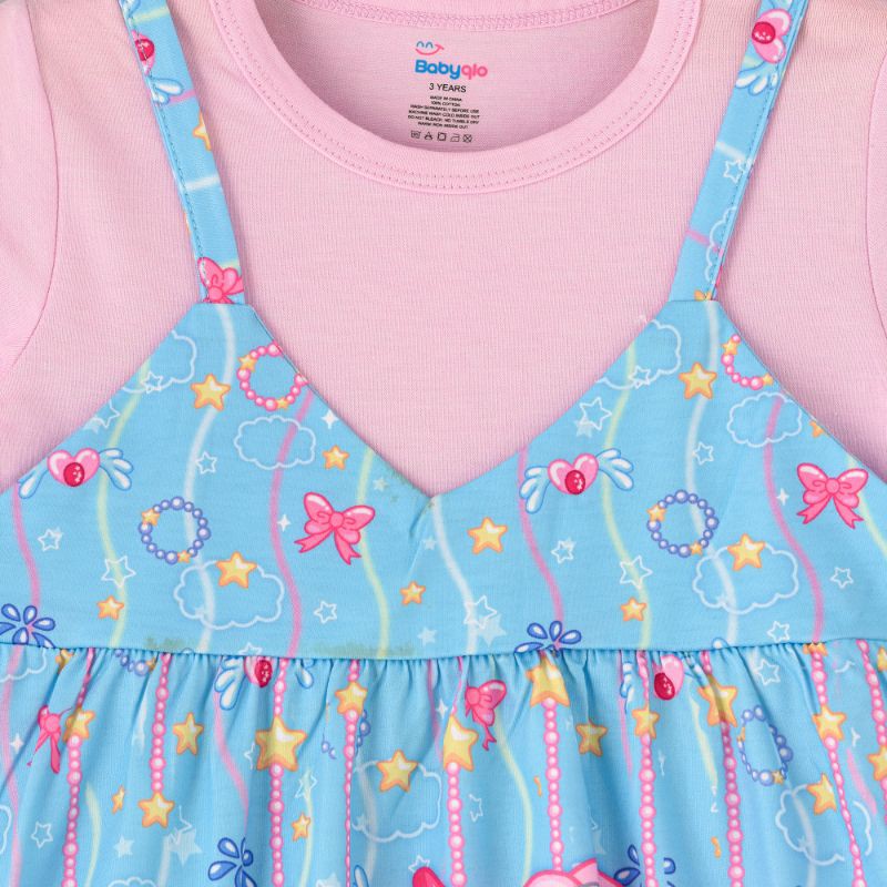 Unicorn Printed Spaghetti Strap dress with attached Tees for Girls--3