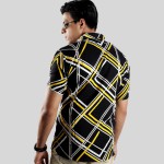 Men Printed Line Shirt | Black Shirt With Yellow Box