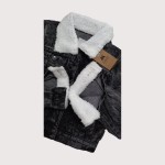 Full Sleeves Furry collar Denim Jackets | BLACK  | LIGHT BLUE