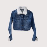 Full Sleeves Furry collar Denim Jackets | BLACK  | LIGHT BLUE