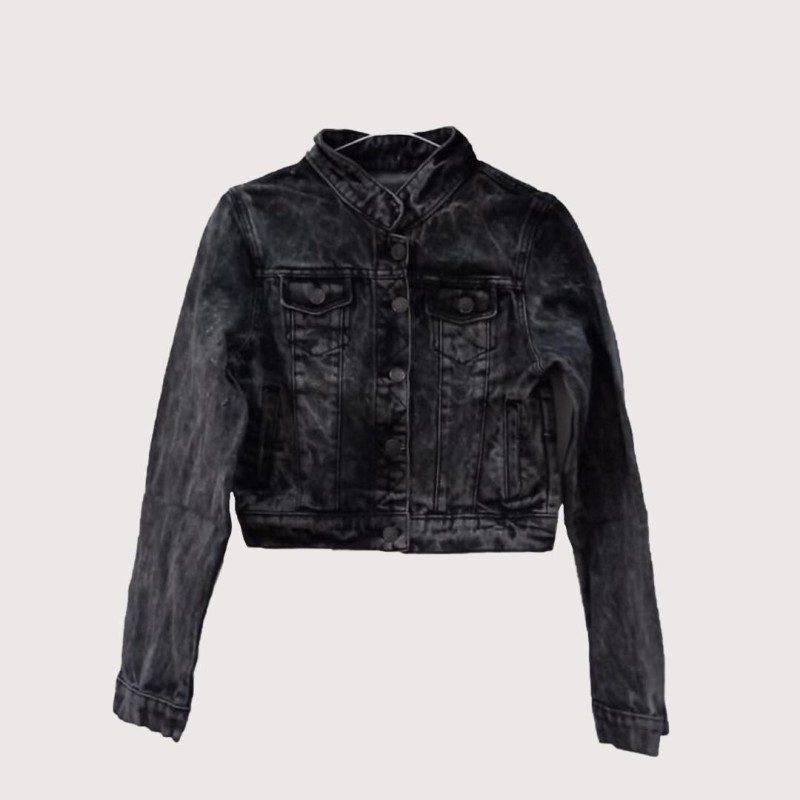 Black Full Sleeves Denim Jacket--2